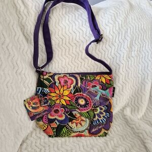 Laura Burch Colorfully Painted Whimsical "Cat Carlotta's  Garden"  Crossbody NWT